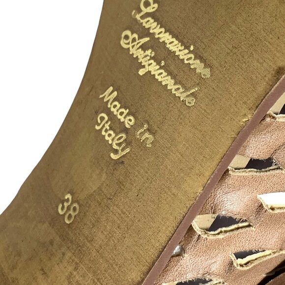 Piampiani Tan Laser Cut Leather Open Toe Booties - Picture 5 of 12